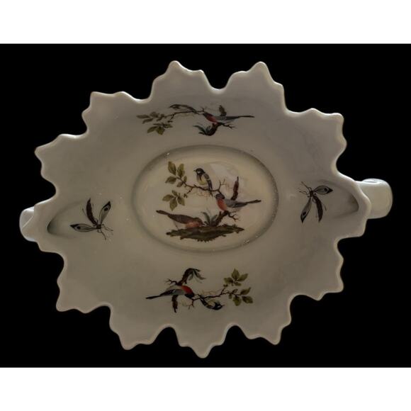 Limoges France Birds and Dragonflies Porcelain Bowl with Handles American Robin - Picture 2 of 14